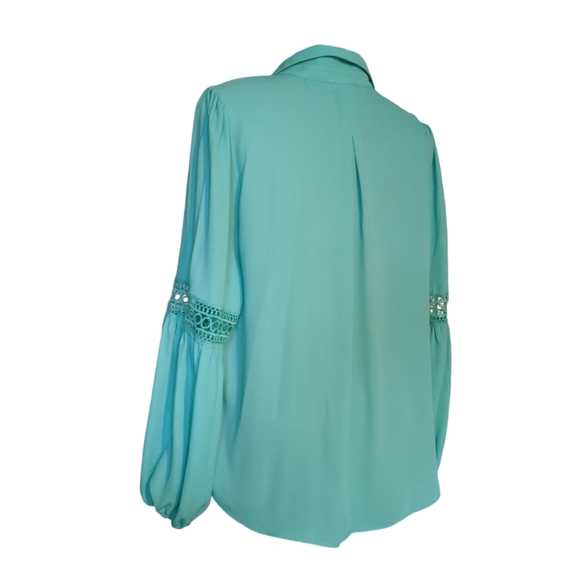 LAURA Luxury Green Long Sleeves Embellished Blouse Size 10 - Picture 5 of 14